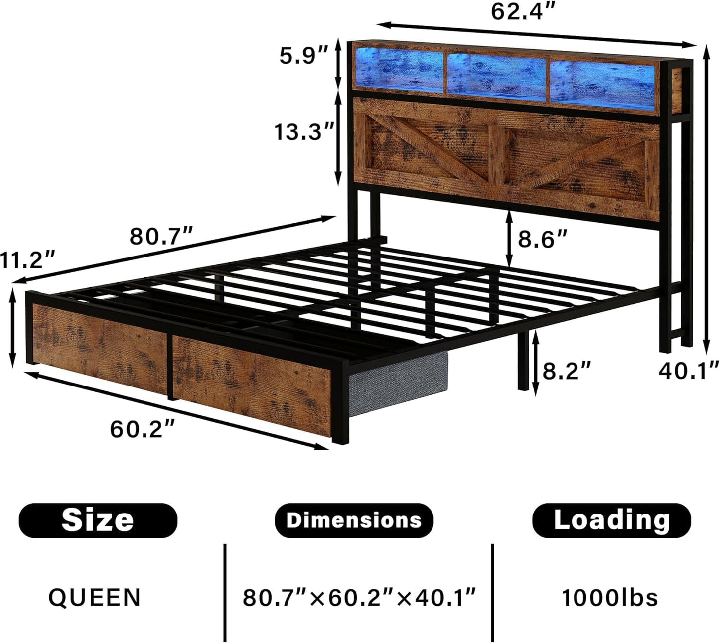 Farmhouse King Bed Frame with Headboard – Black