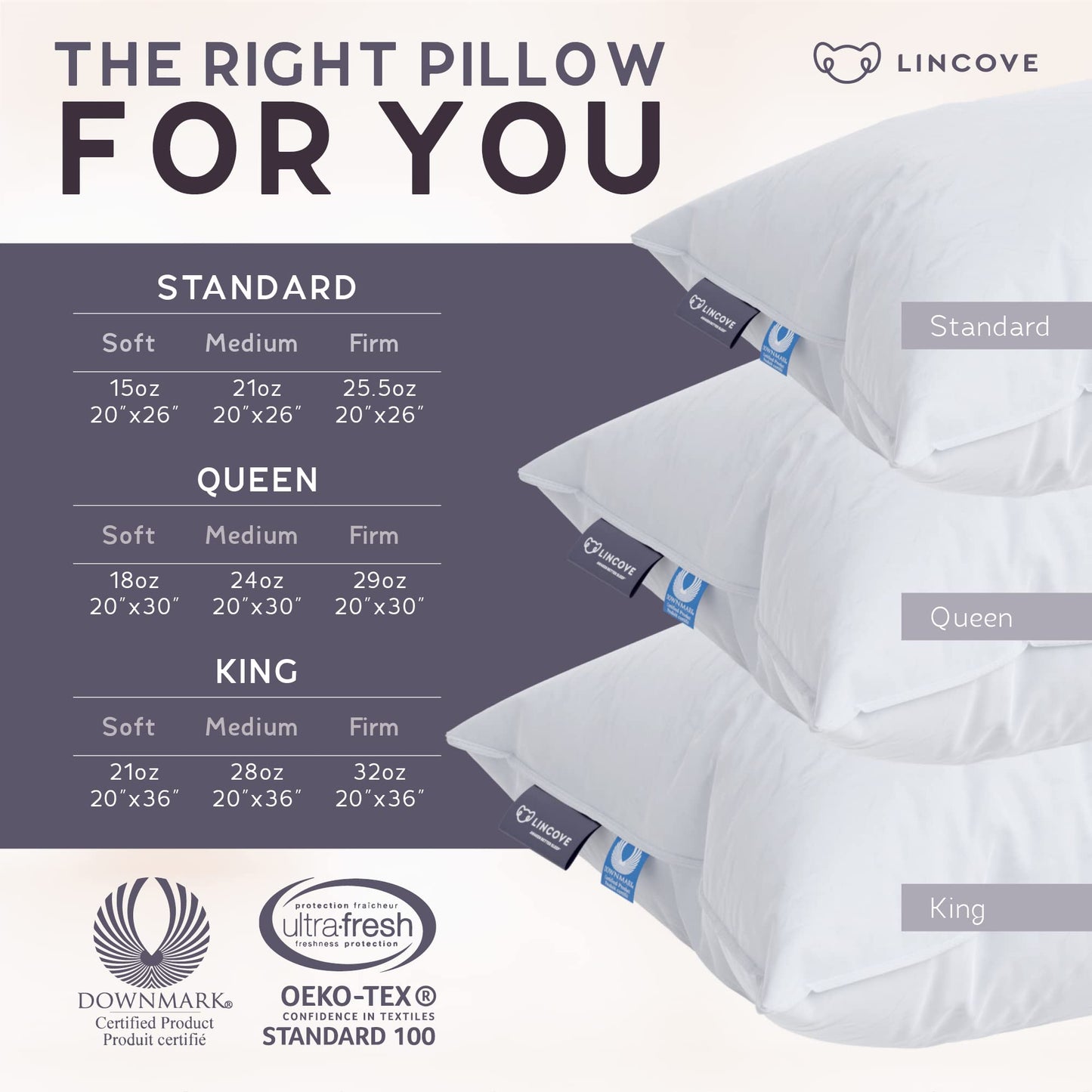 Lincove Down Pillows – Standard, 2 Pack