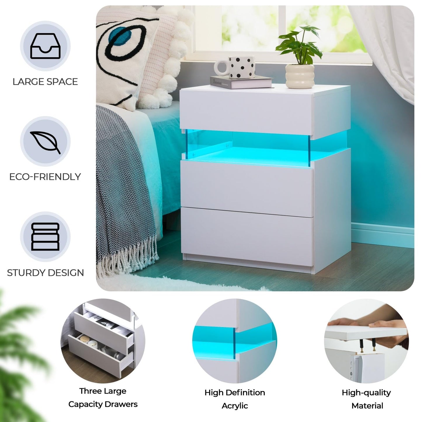 White LED Nightstand Set – 2 Pack