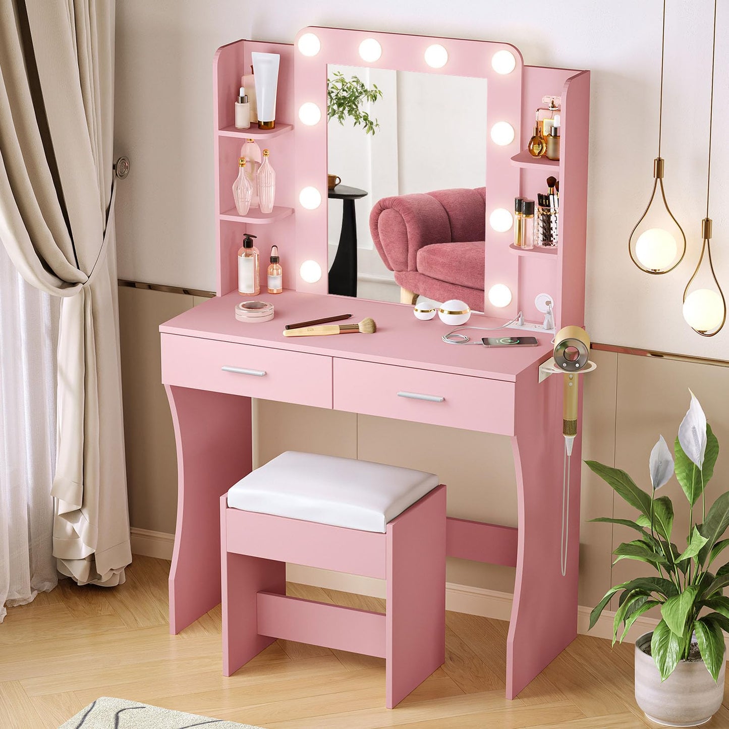 Vabches Vanity Desk with Lights, White