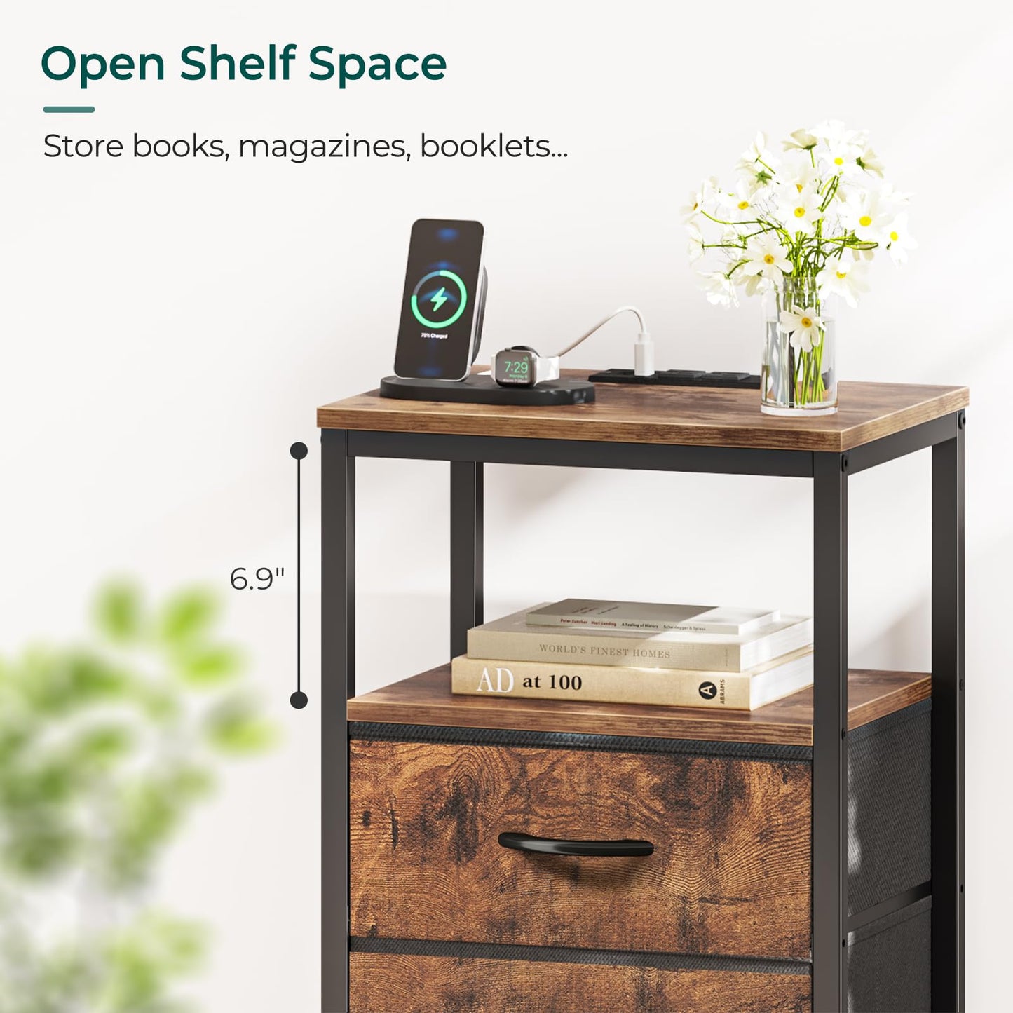 Huuger Nightstand – Rustic Brown/Black