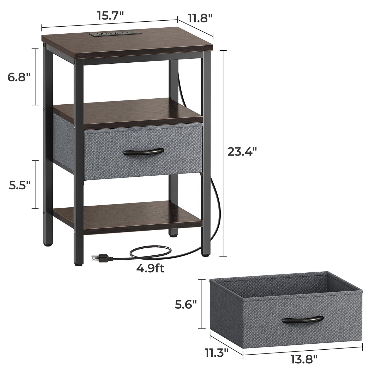 SUPERJARE Nightstand with Charging Station