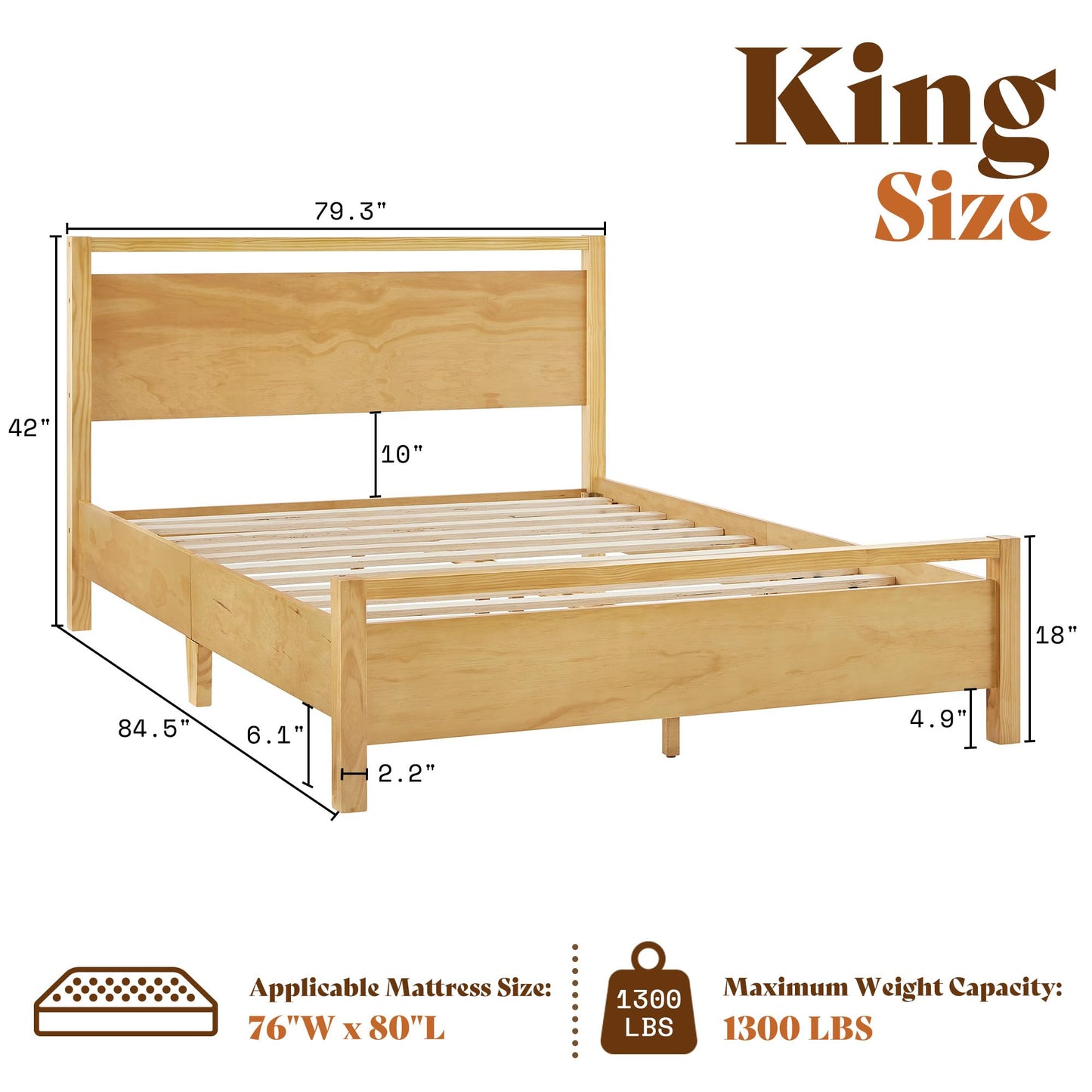 AMERLIFE King Bed Frame – Dark Brown
