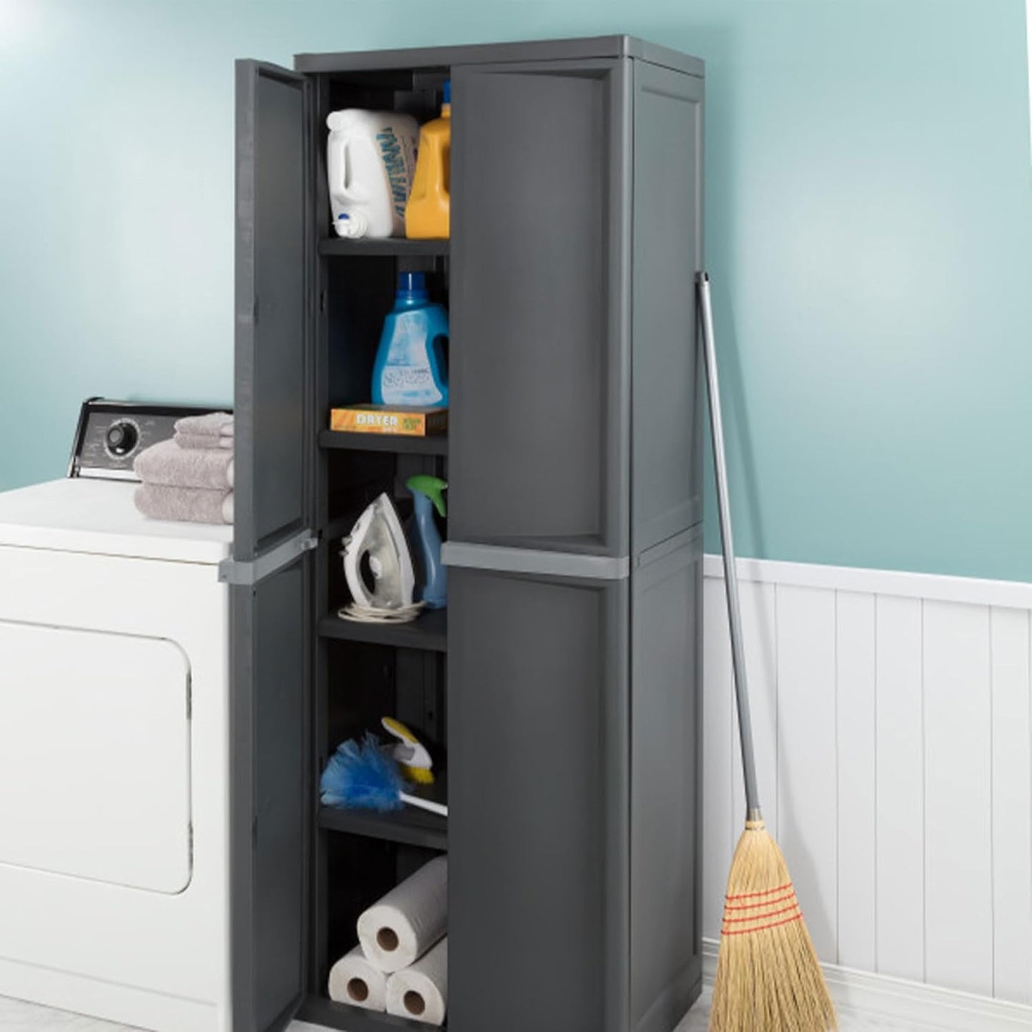 Sterilite 4-Shelf Lockable Storage Cabinet – Gray