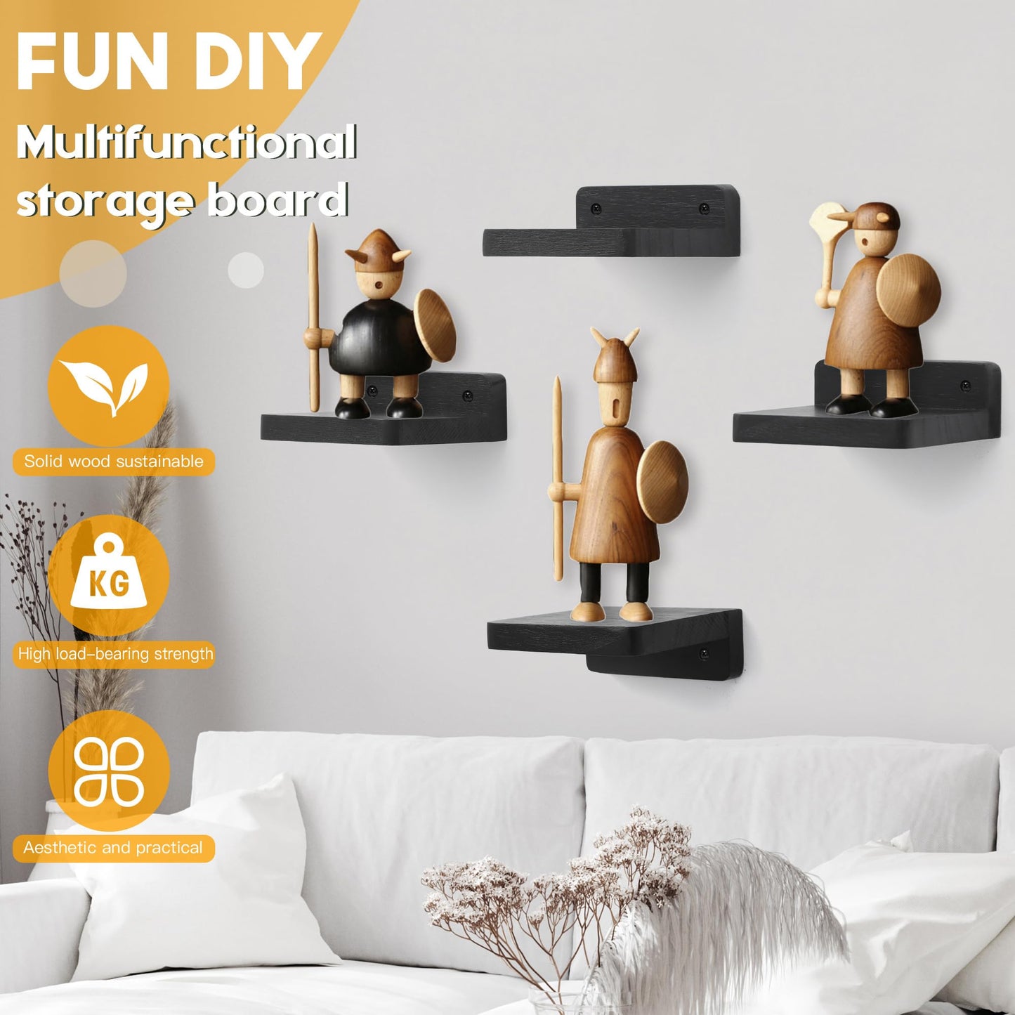 Small Floating Shelves 8-Pack, 4"x4", Rustic White