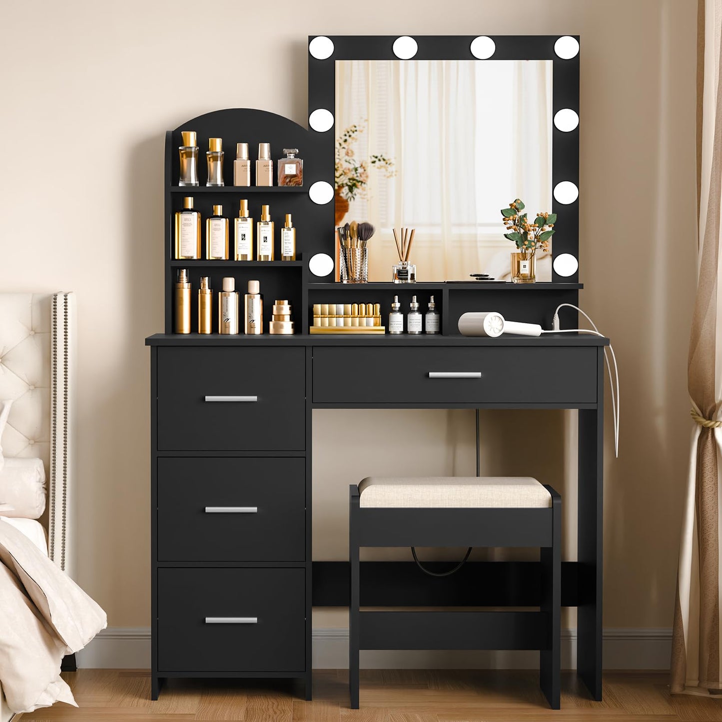 Quimoo Vanity Desk with Mirror & Lights, White