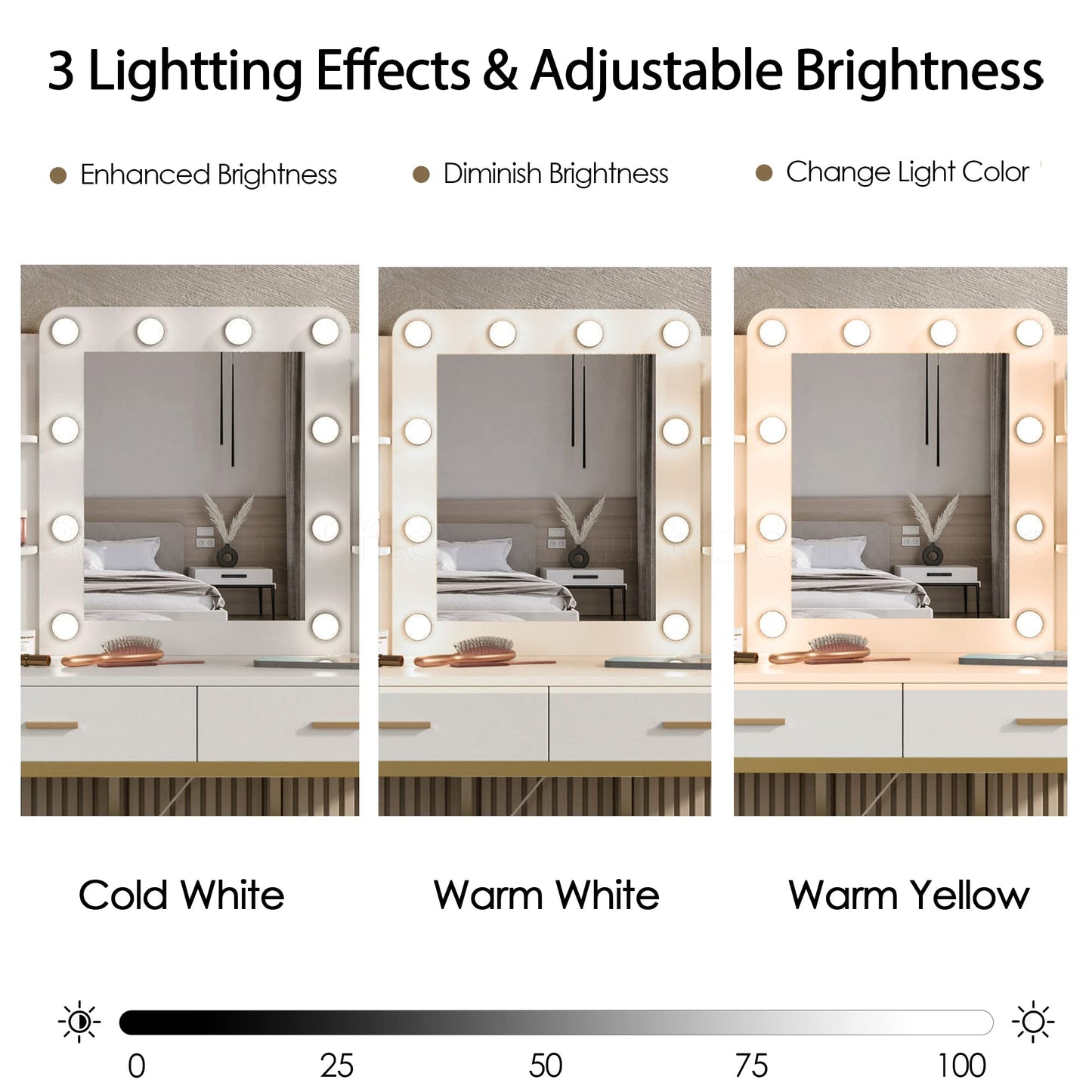 Vabches Vanity Desk with Lights, White
