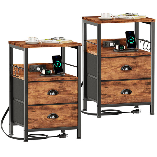 Furologee Nightstand with Charging Station, White