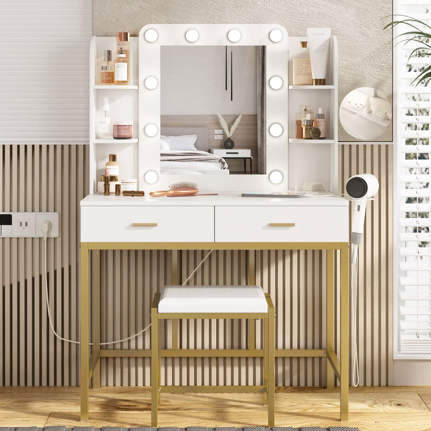 Vabches Vanity Desk with Lights, White