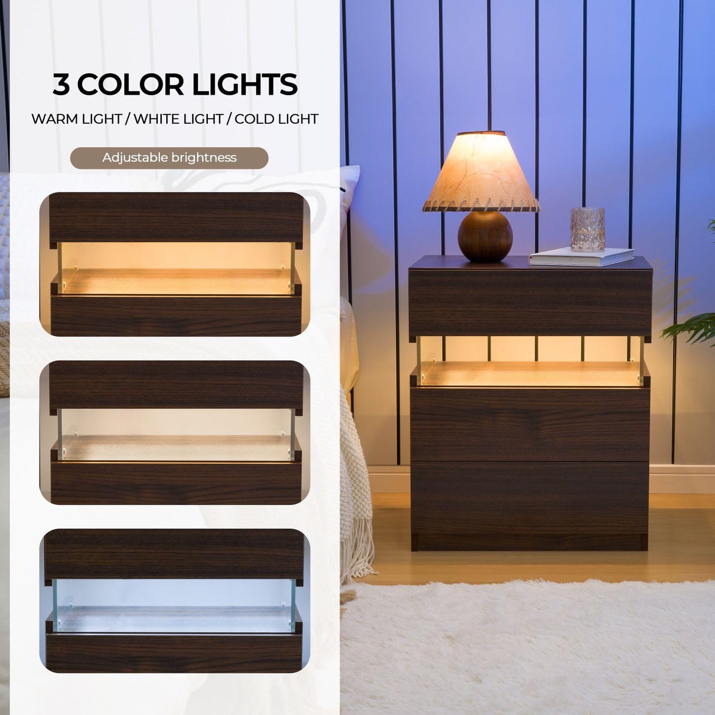 White LED Nightstand Set – 2 Pack