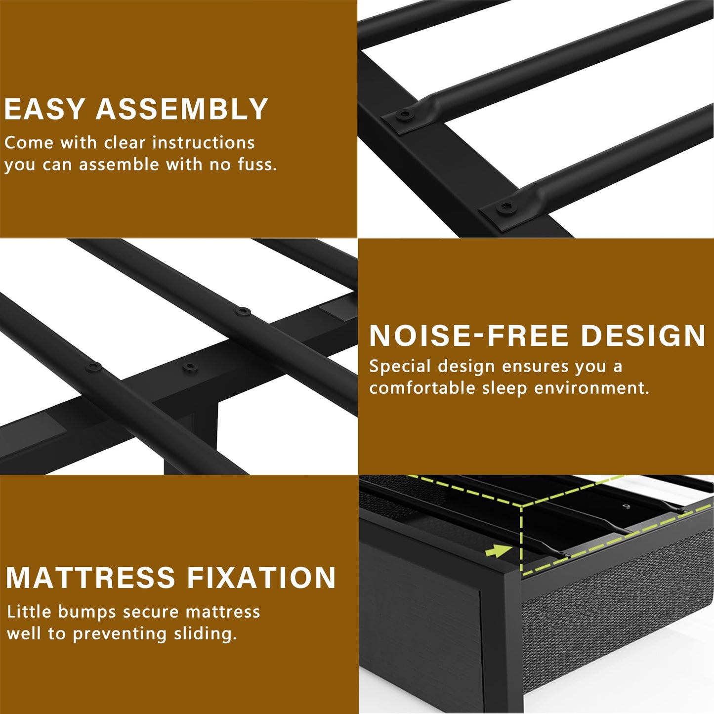 Farmhouse King Bed Frame with Headboard – Black