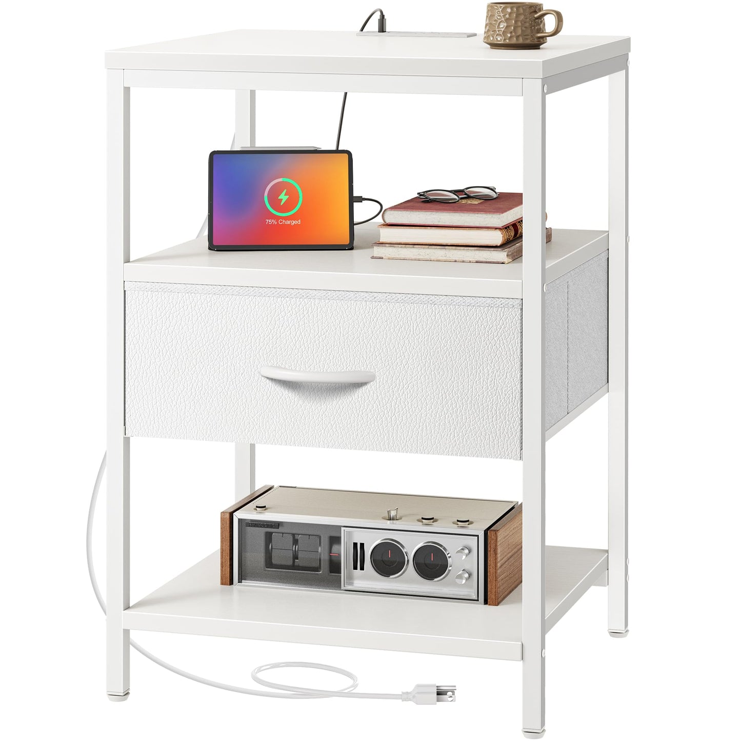 SUPERJARE Nightstand with Charging Station