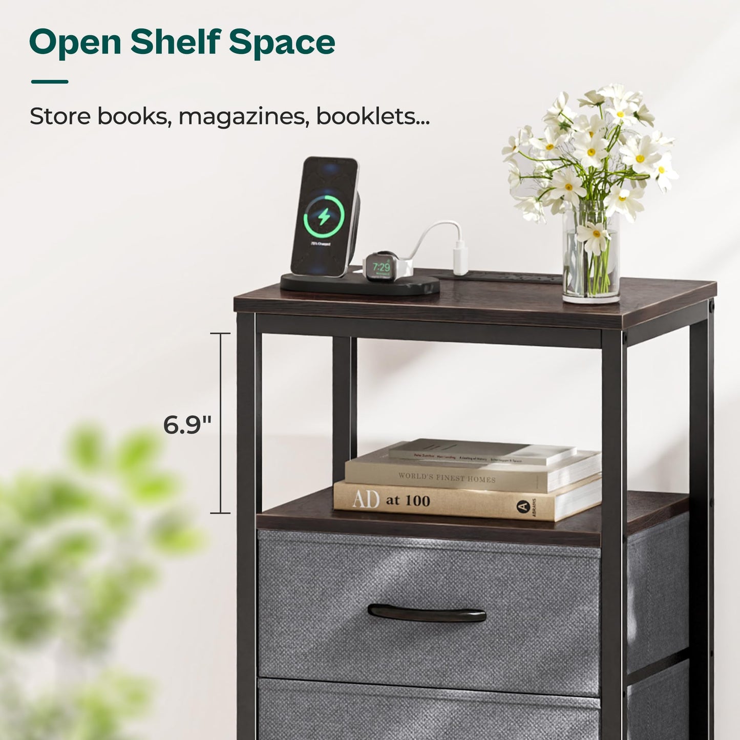Huuger Nightstand – Rustic Brown/Black