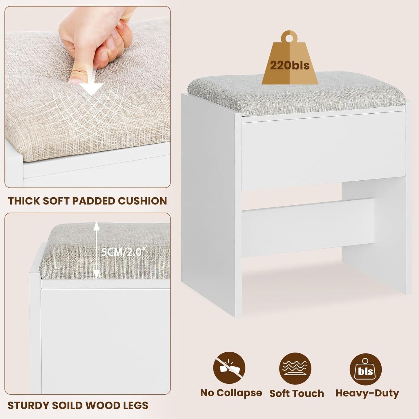 Quimoo Vanity Desk with Mirror & Lights, White