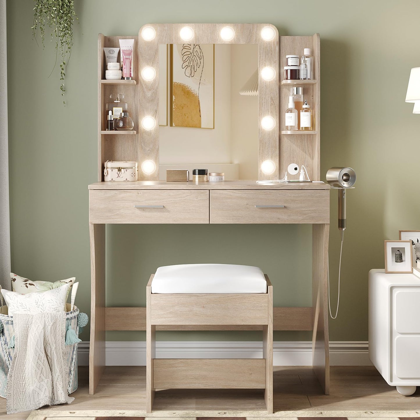 Vabches Vanity Desk with Lights, White