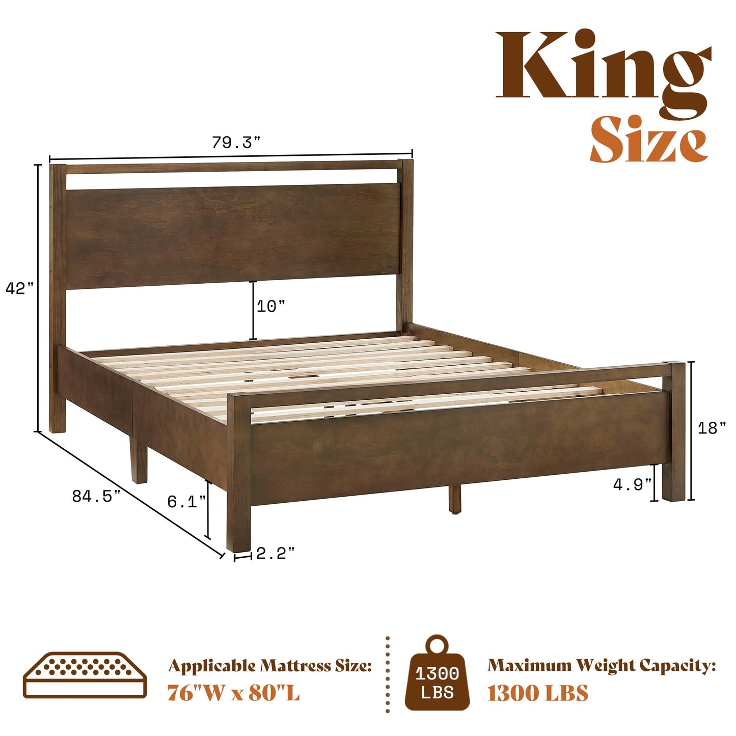 AMERLIFE King Bed Frame – Dark Brown