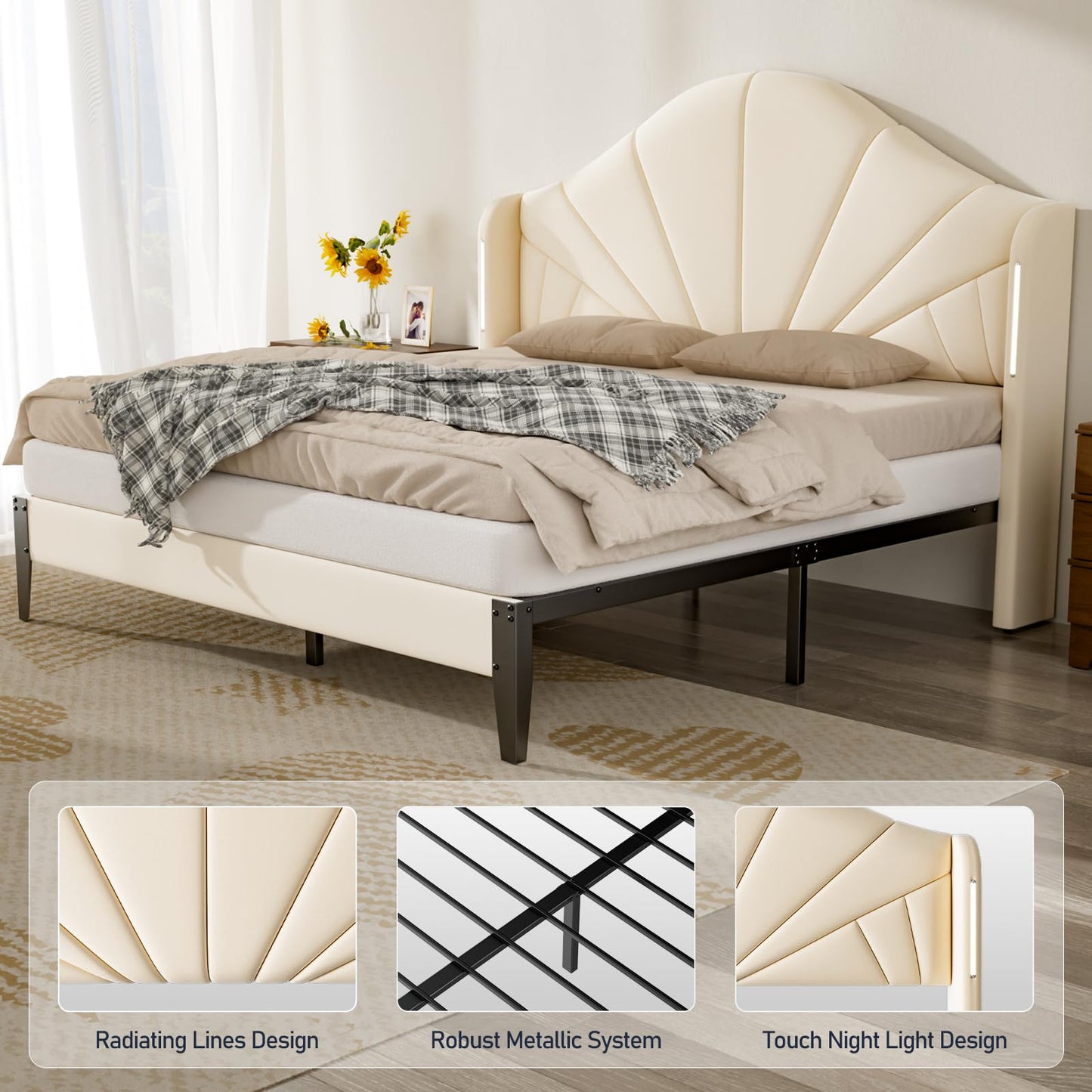 Queen Bed Frame with LED Headboard – Velvet Blue