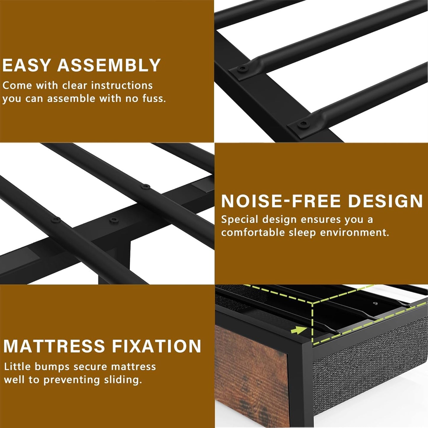 Farmhouse King Bed Frame with Headboard – Black