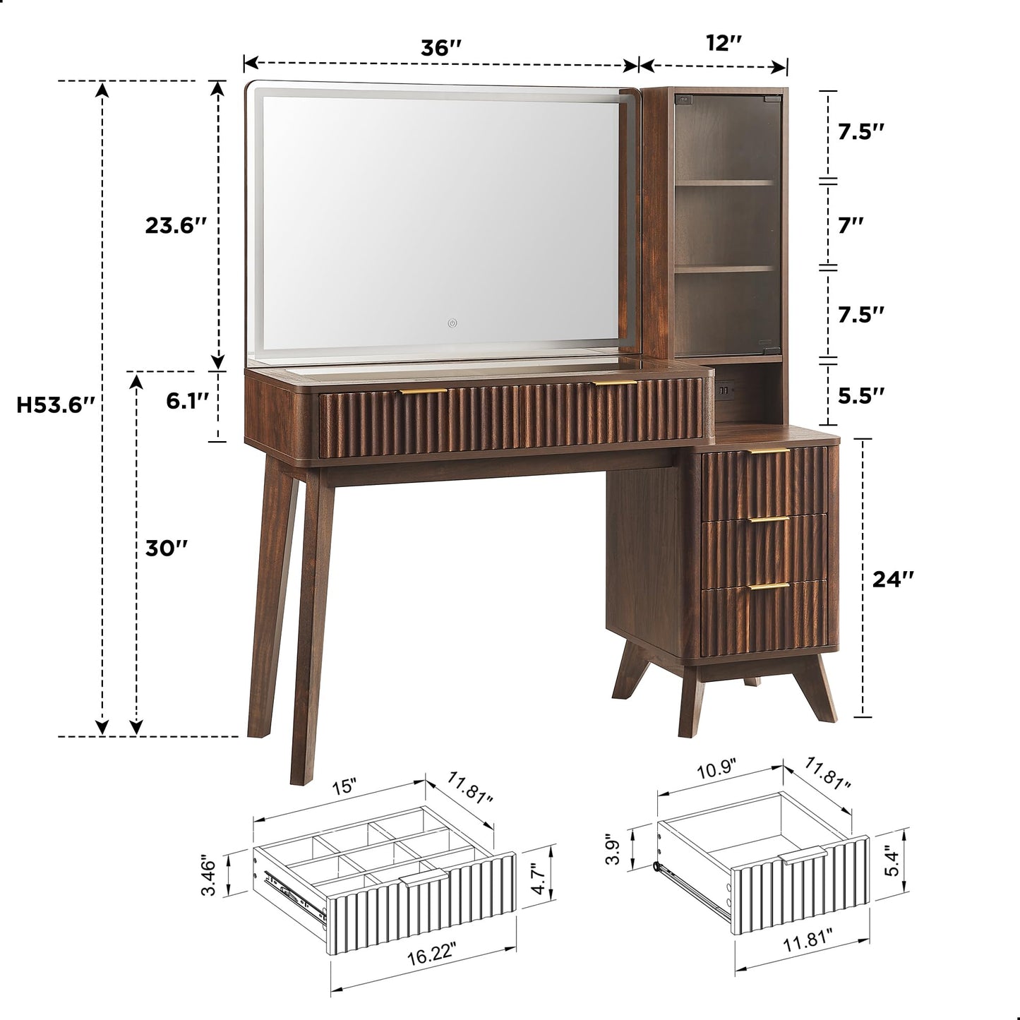 T4TREAM 48" Fluted Makeup Vanity Desk – Oak