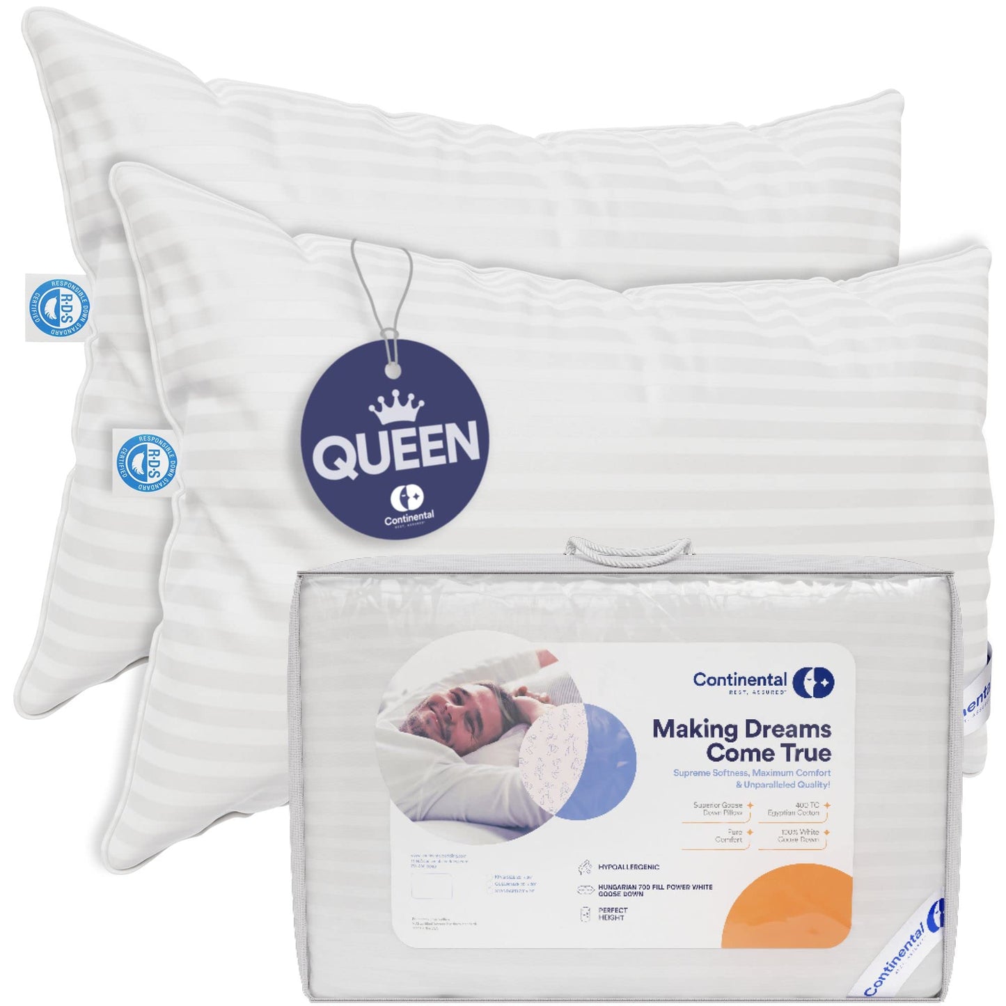 Serenity Goose Down Pillows – King, 2 Pack