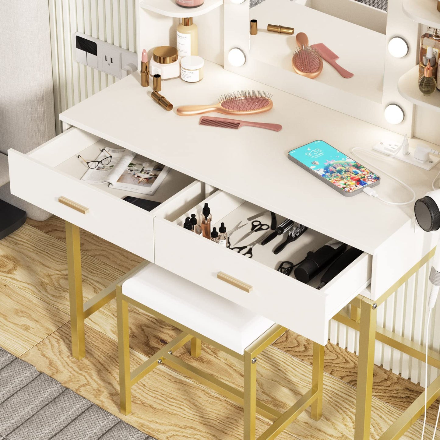 Vabches Vanity Desk with Lights, White