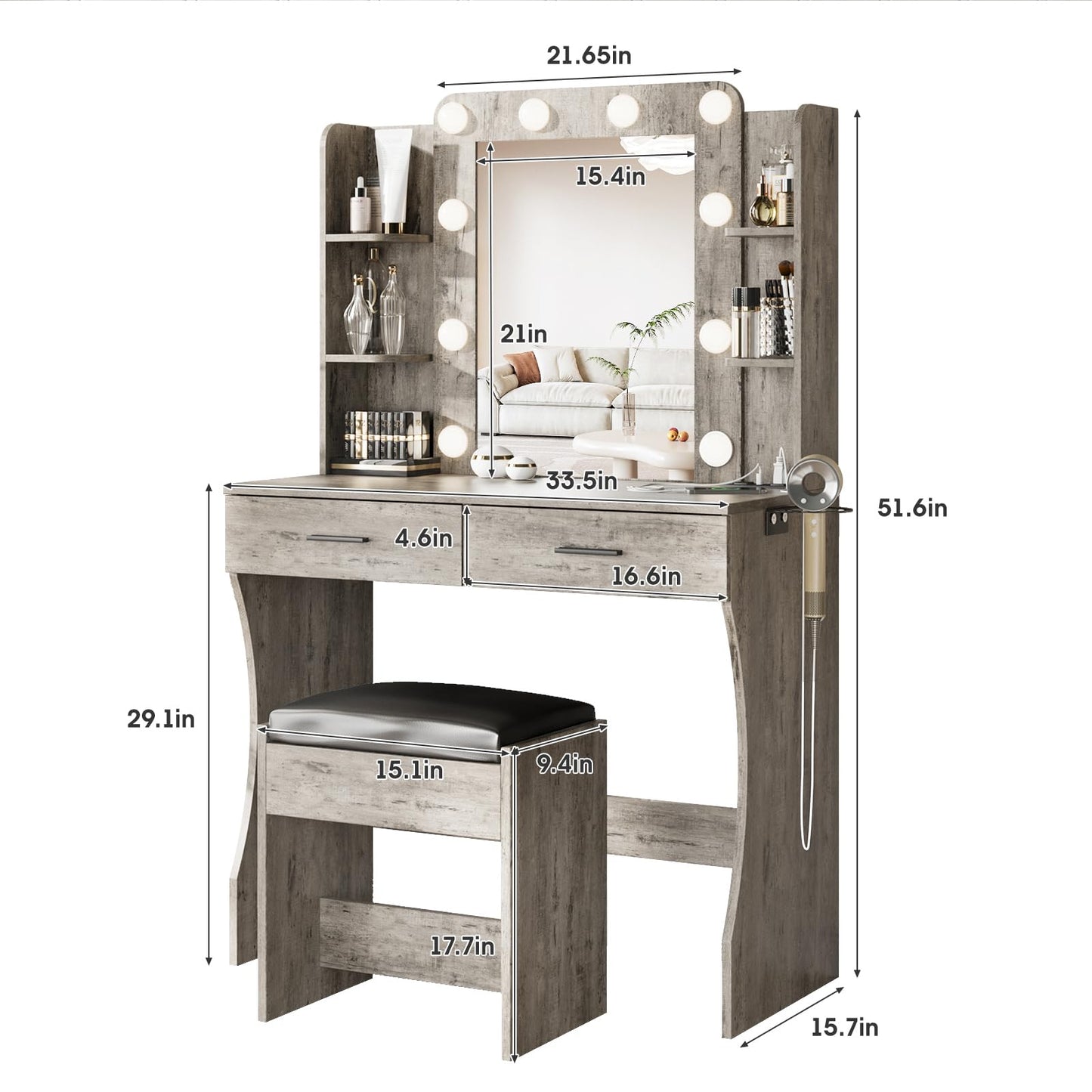 Vabches Vanity Desk with Lights, White