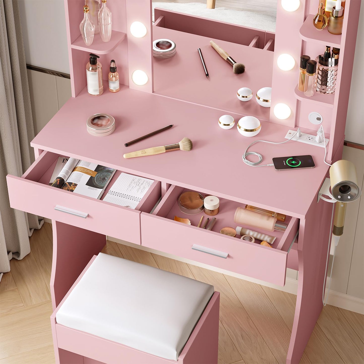 Vabches Vanity Desk with Lights, White