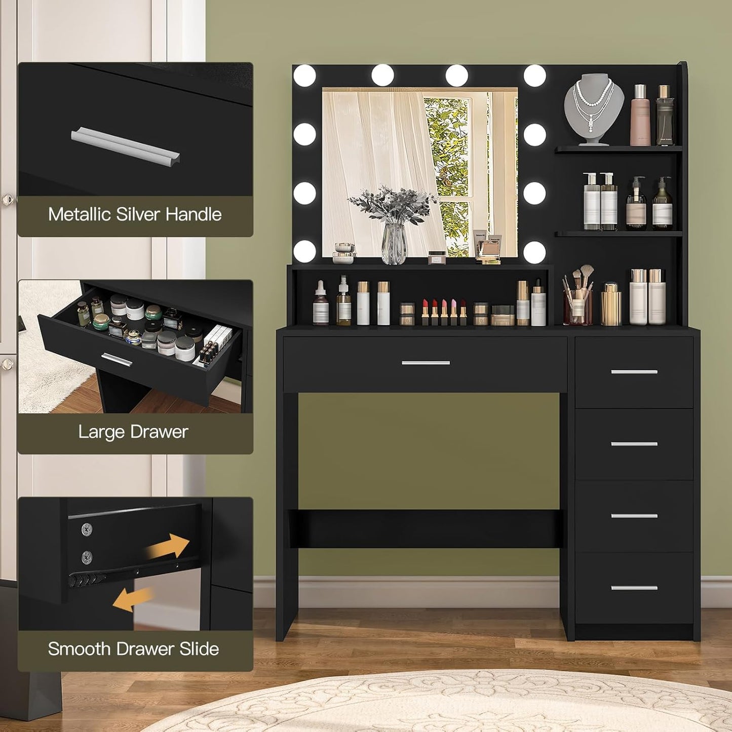 Quimoo Vanity Desk with Mirror & Lights, White