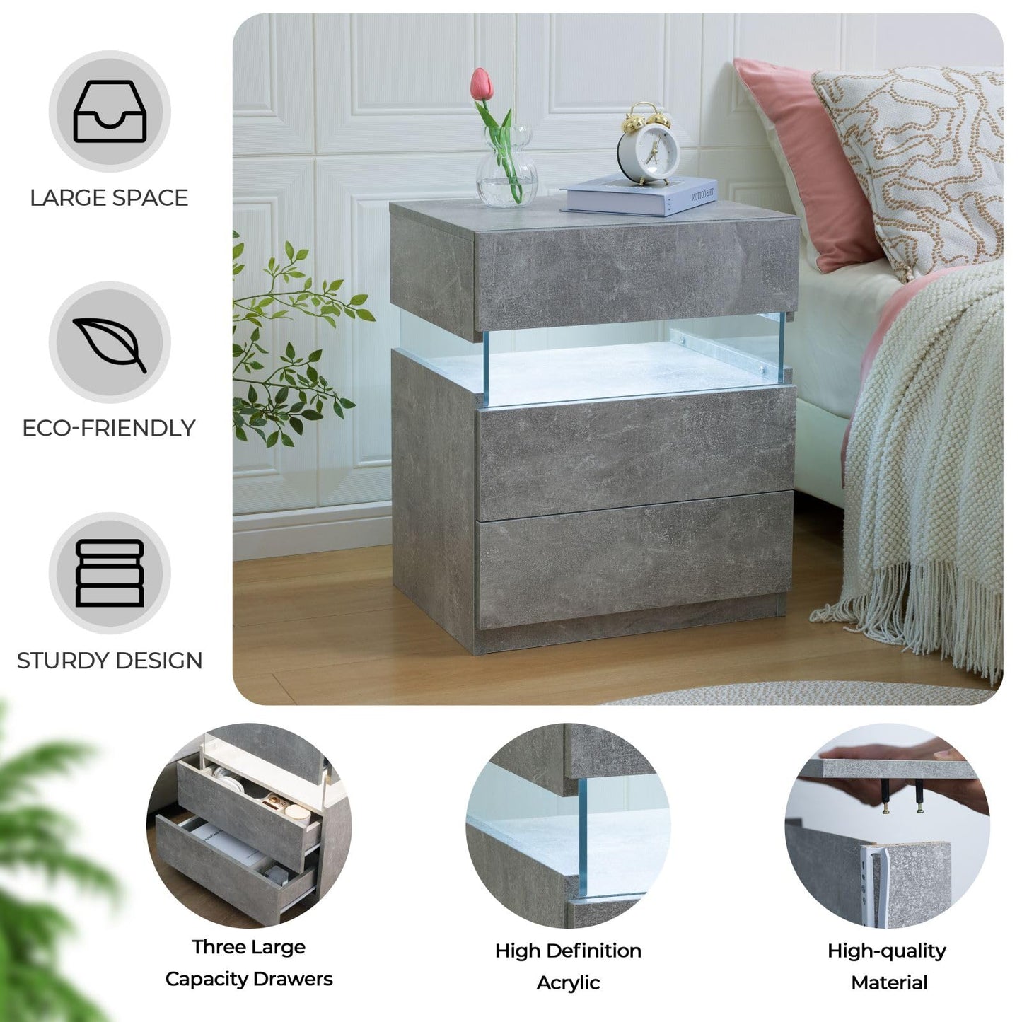 White LED Nightstand Set – 2 Pack