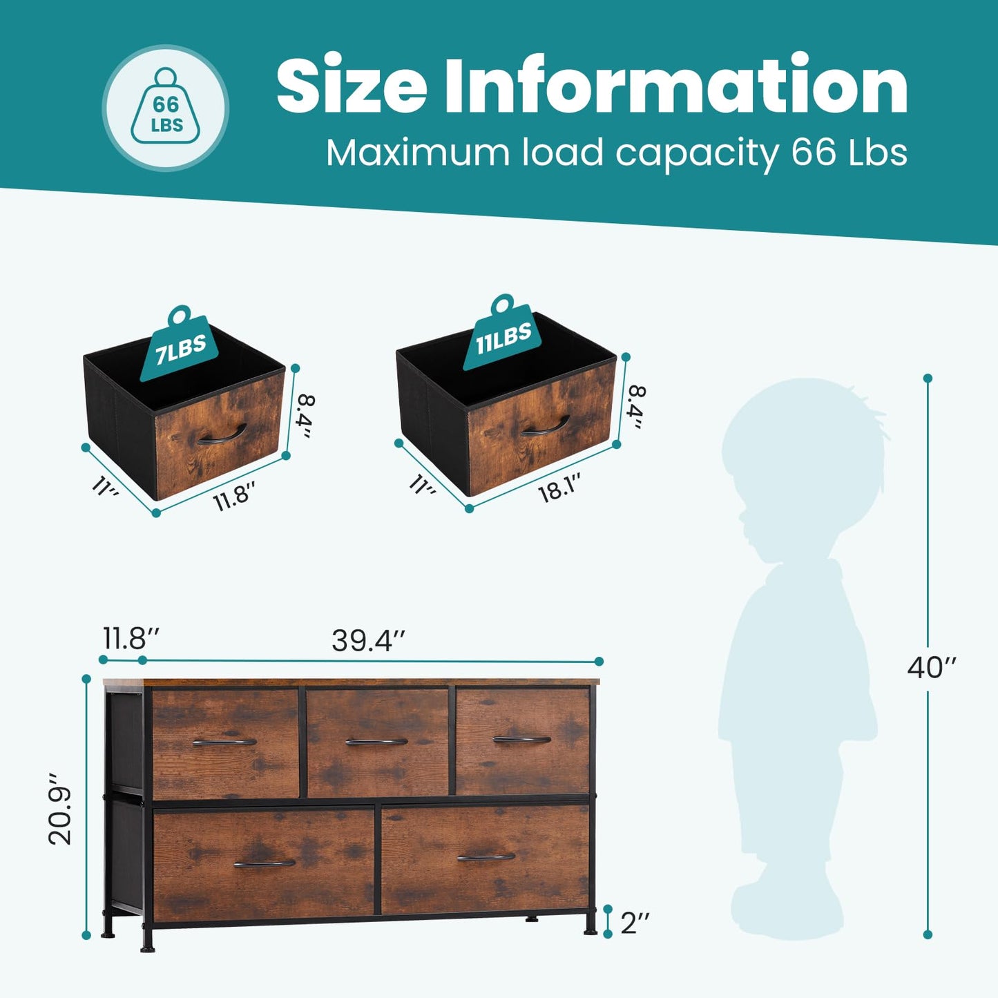 OLIXIS 5-Drawer Dresser, Black
