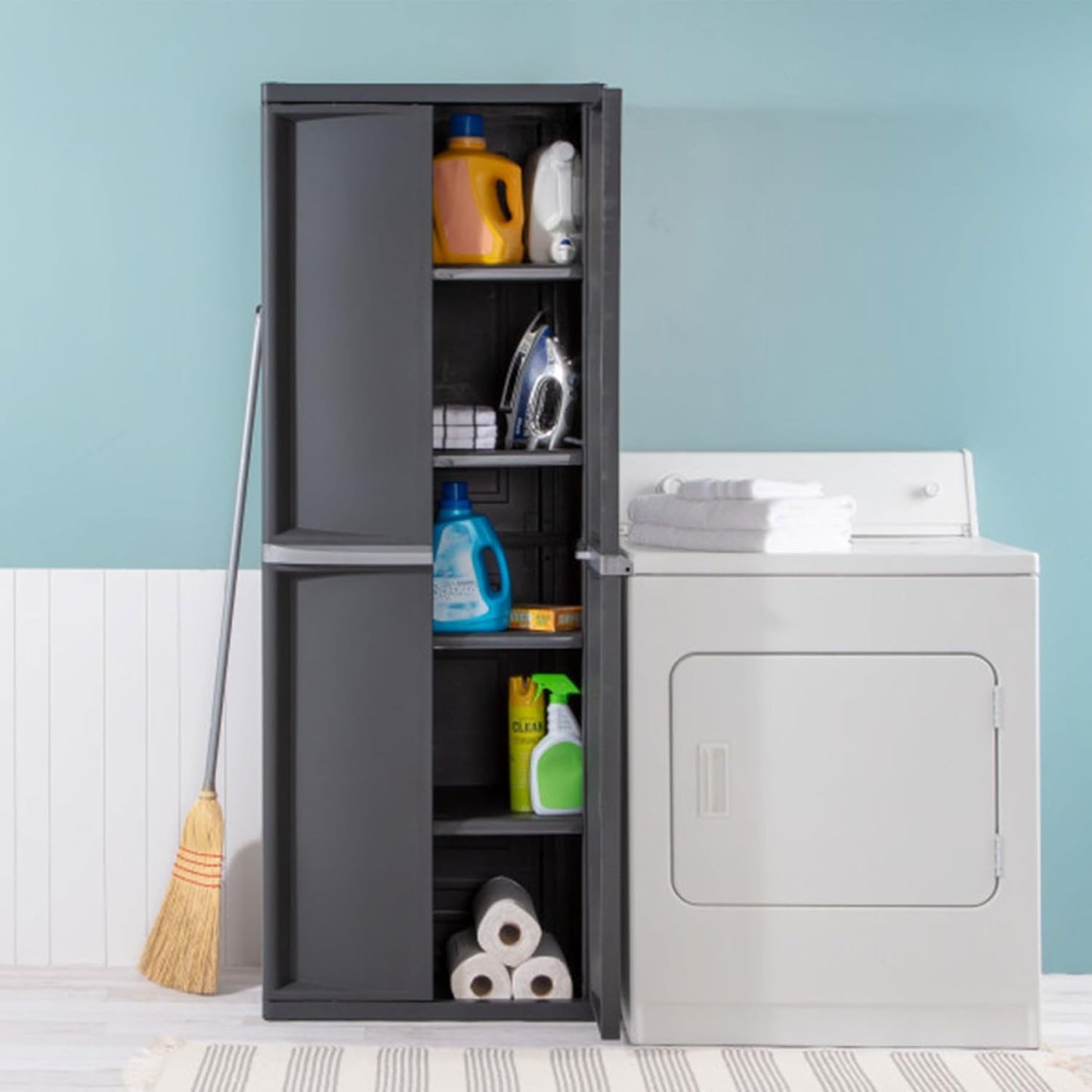 Sterilite 4-Shelf Lockable Storage Cabinet – Gray