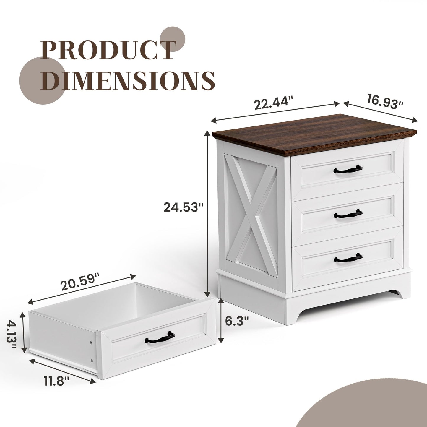 Farmhouse Nightstand – 3 Drawers