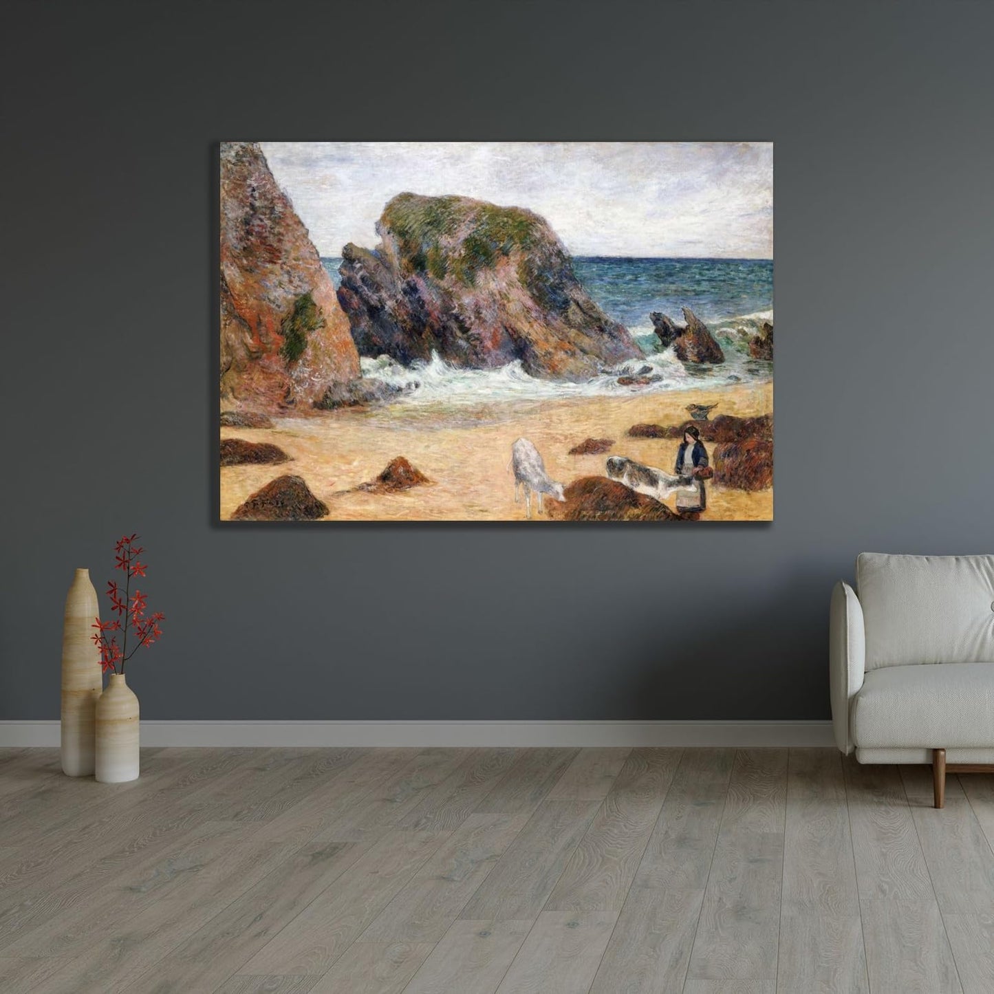 Gauguin Cows on the Seashore Canvas 24"x18"