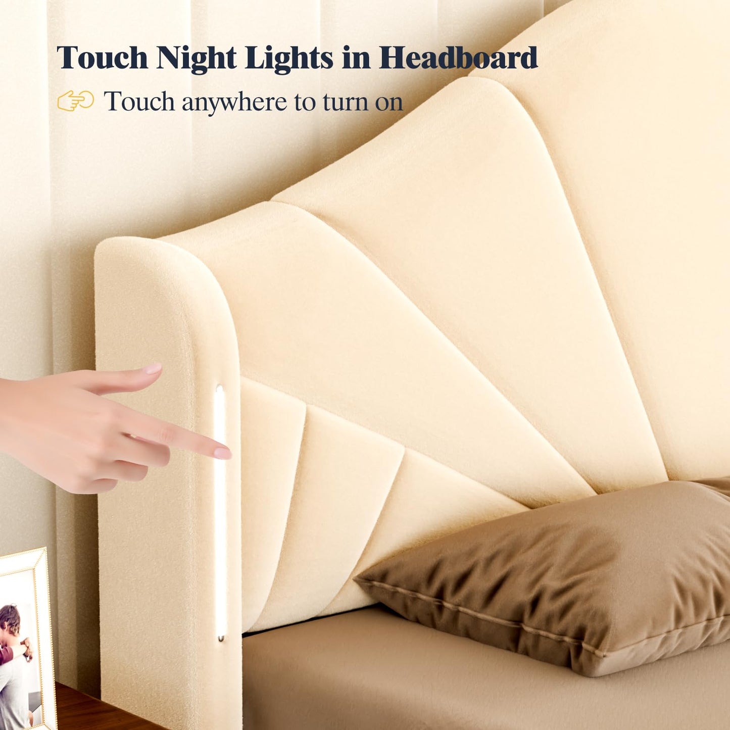 Queen Bed Frame with LED Headboard – Velvet Blue