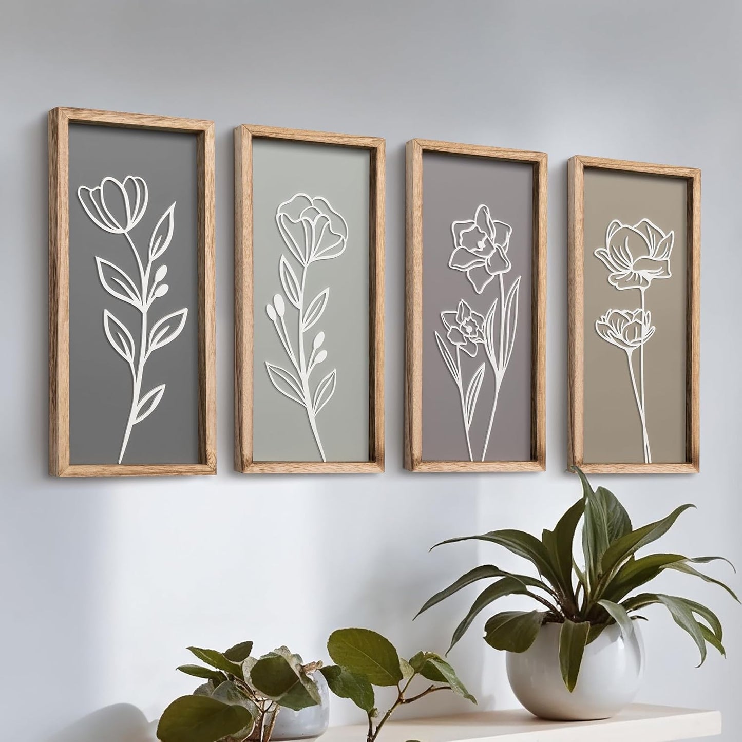 3D Wooden Floral Wall Art Set of 4