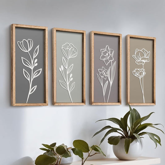 3D Wooden Floral Wall Art Set of 4