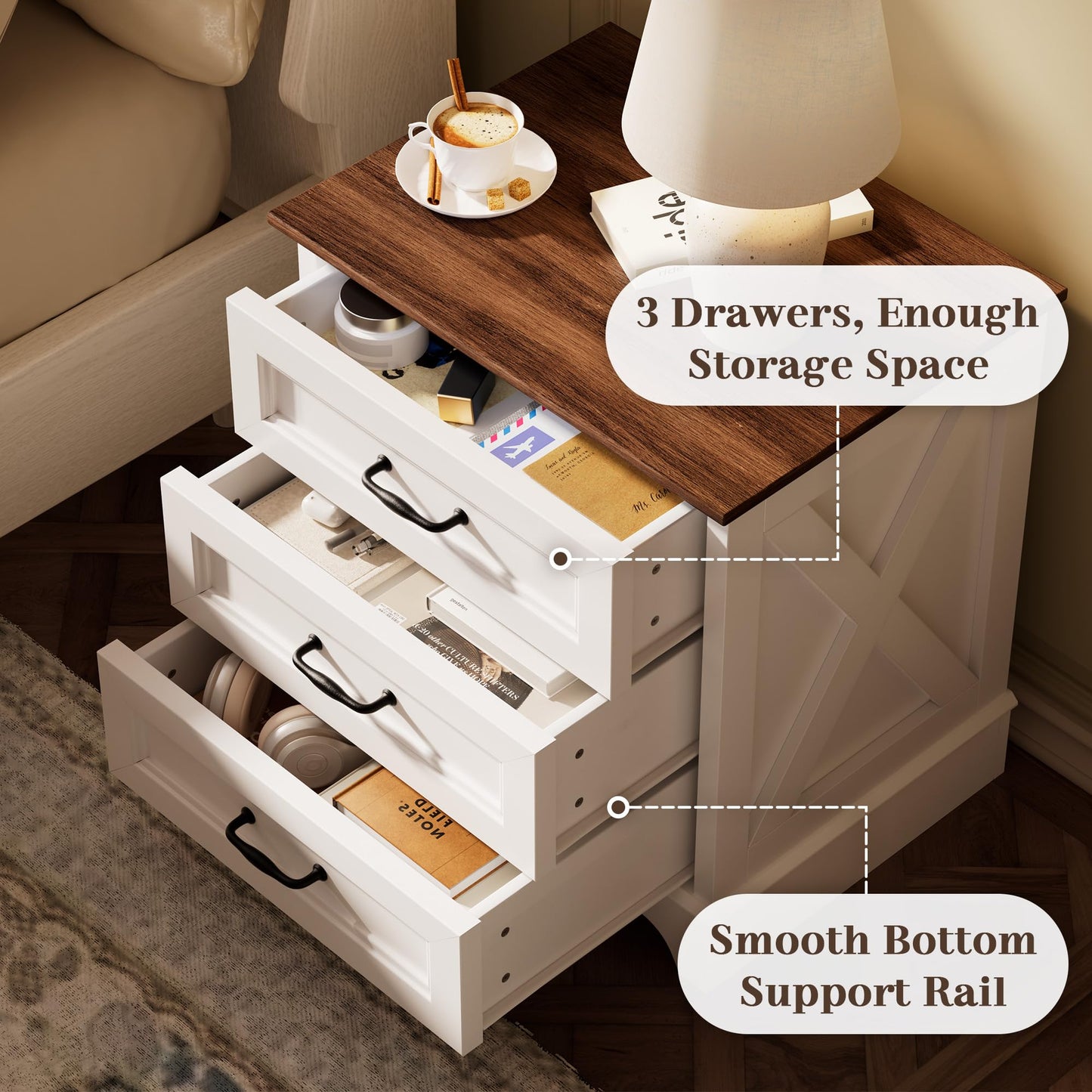 Farmhouse Nightstand – 3 Drawers