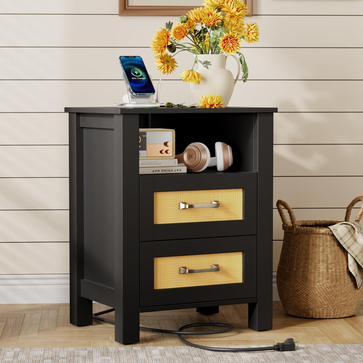 YESHOMY Rattan Nightstands – Set of 2, Natural