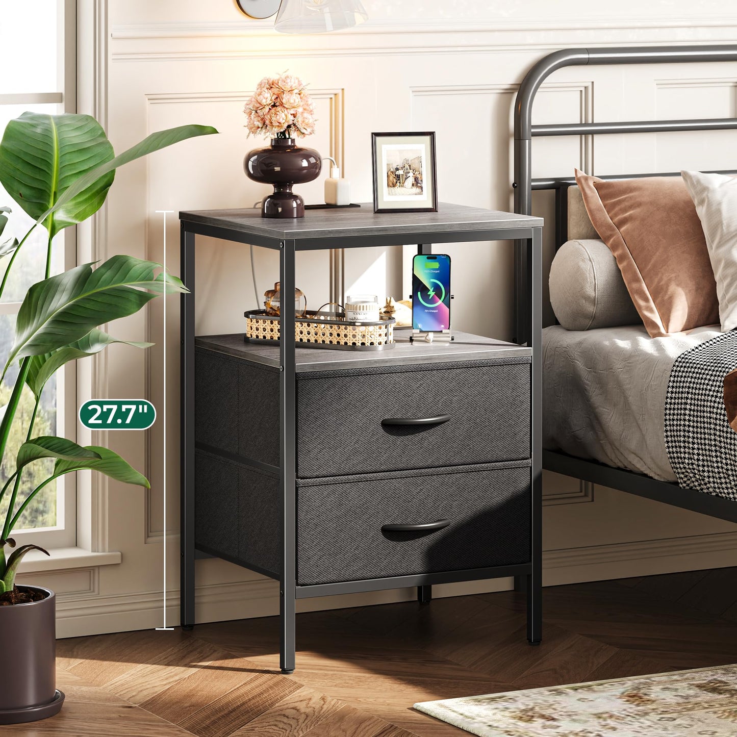 Huuger Nightstand – Rustic Brown/Black