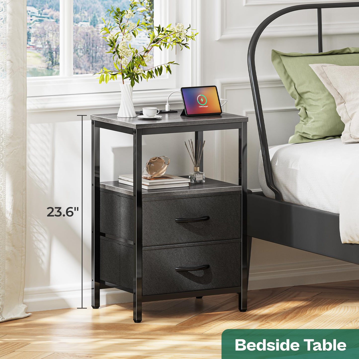 Huuger Nightstand – Rustic Brown/Black