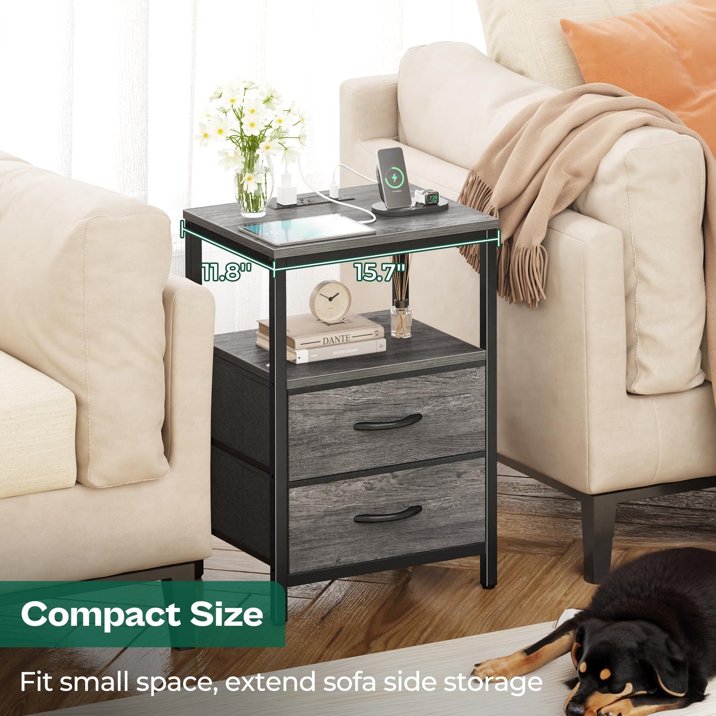 Huuger Nightstand – Rustic Brown/Black