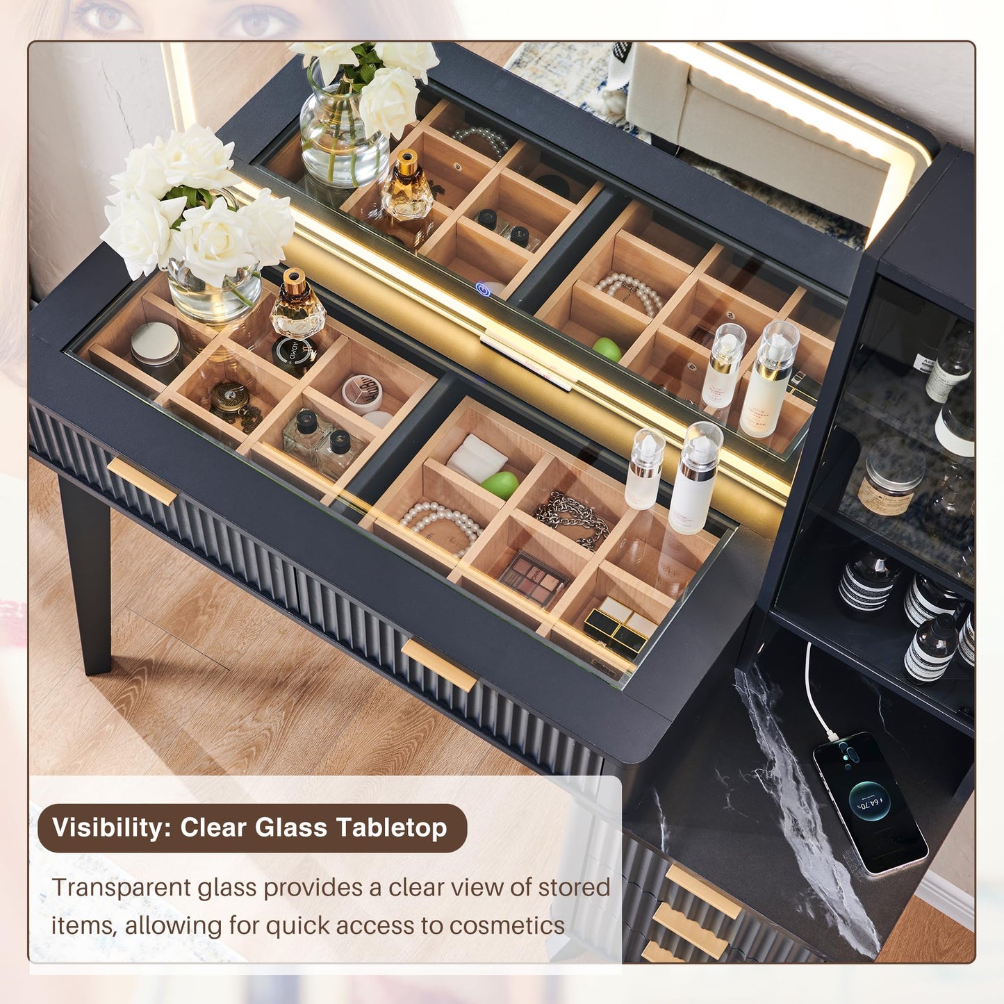 T4TREAM 48" Fluted Makeup Vanity Desk – Oak