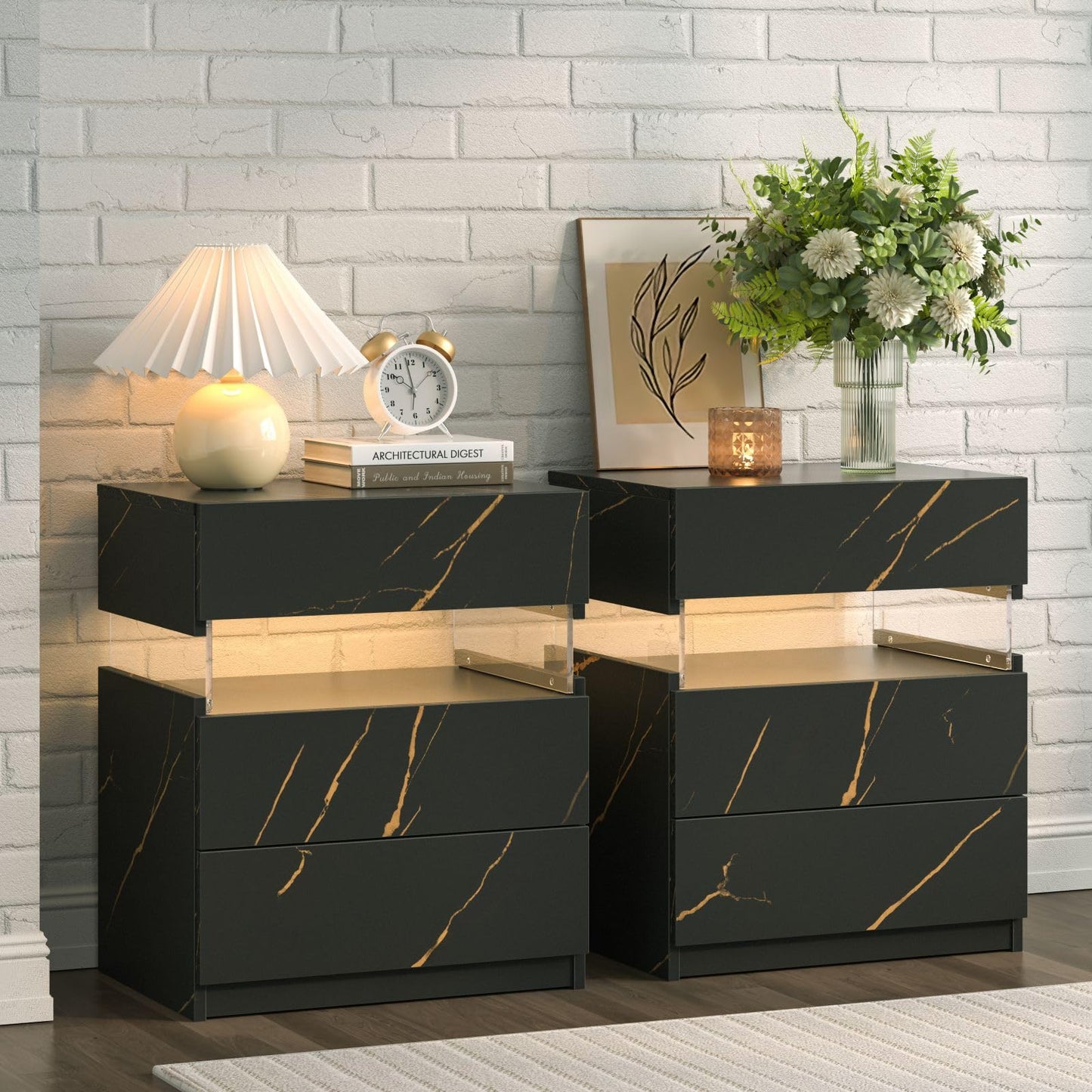 White LED Nightstand Set – 2 Pack