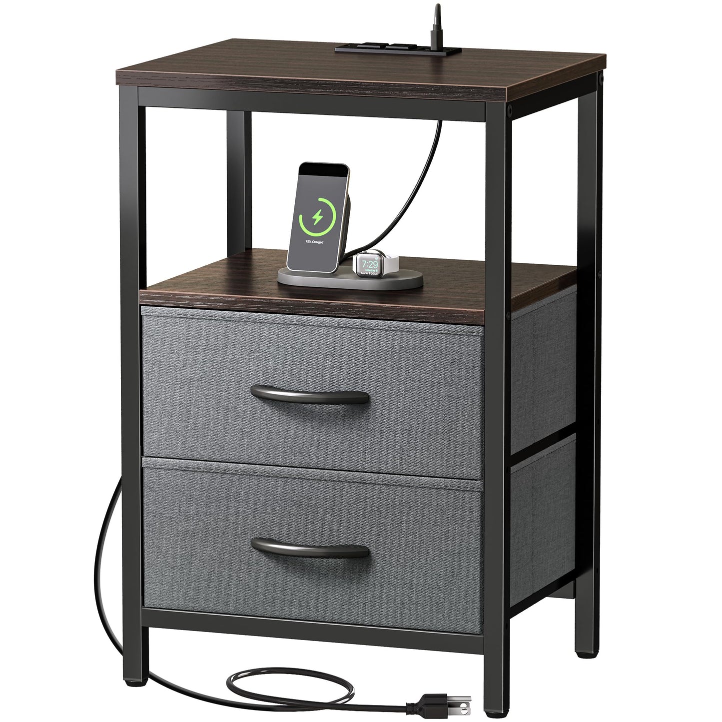 Huuger Nightstand – Rustic Brown/Black
