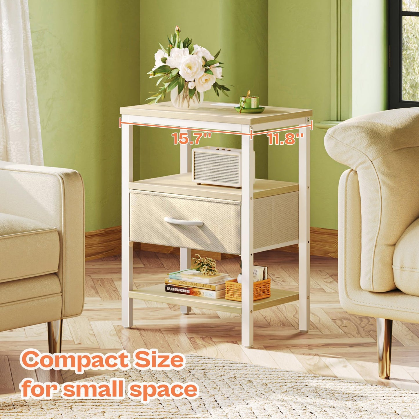 SUPERJARE Nightstand with Charging Station