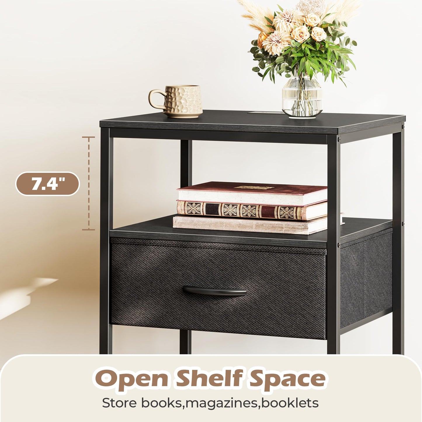 SUPERJARE Nightstand with Charging Station