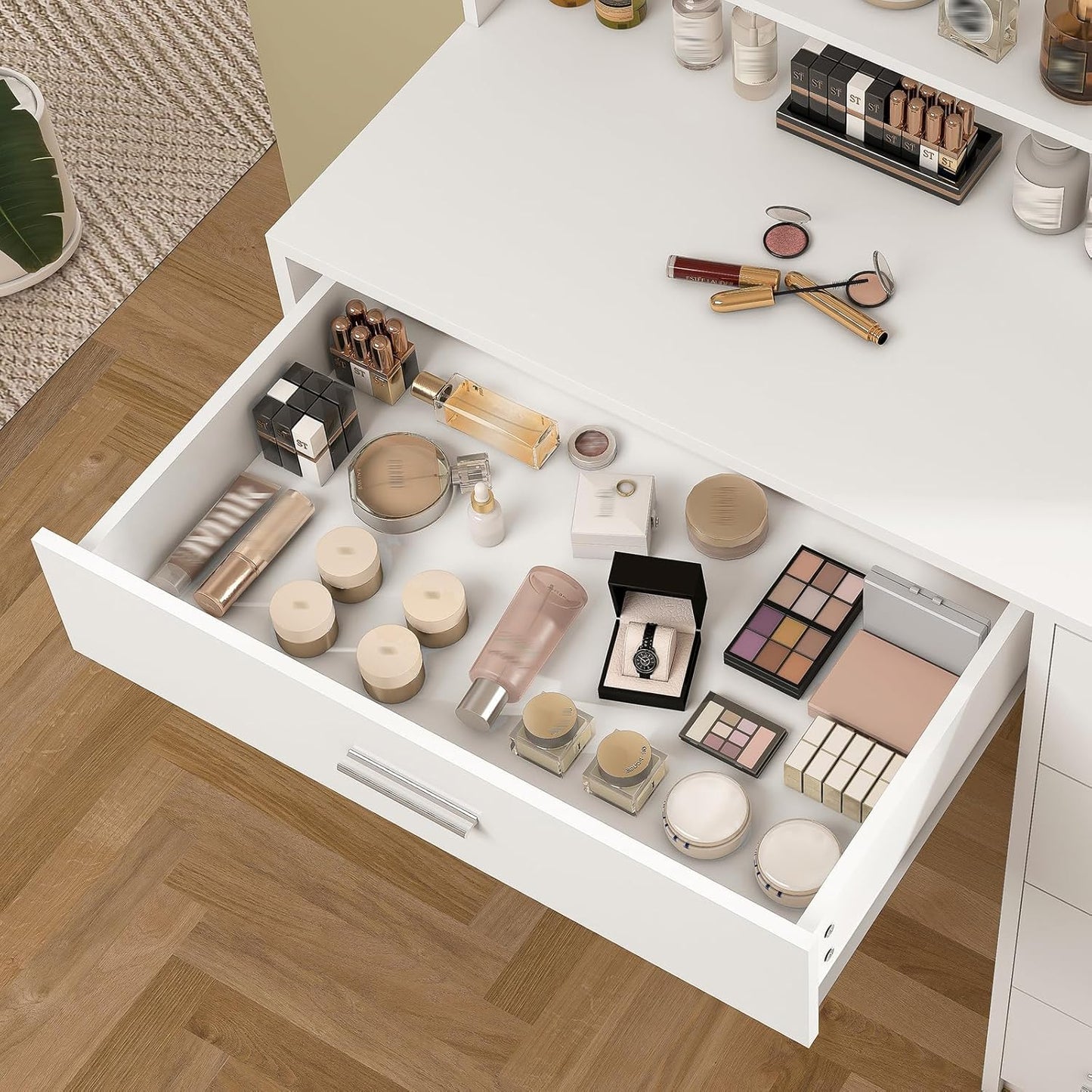 Quimoo Vanity Desk with Mirror & Lights, White