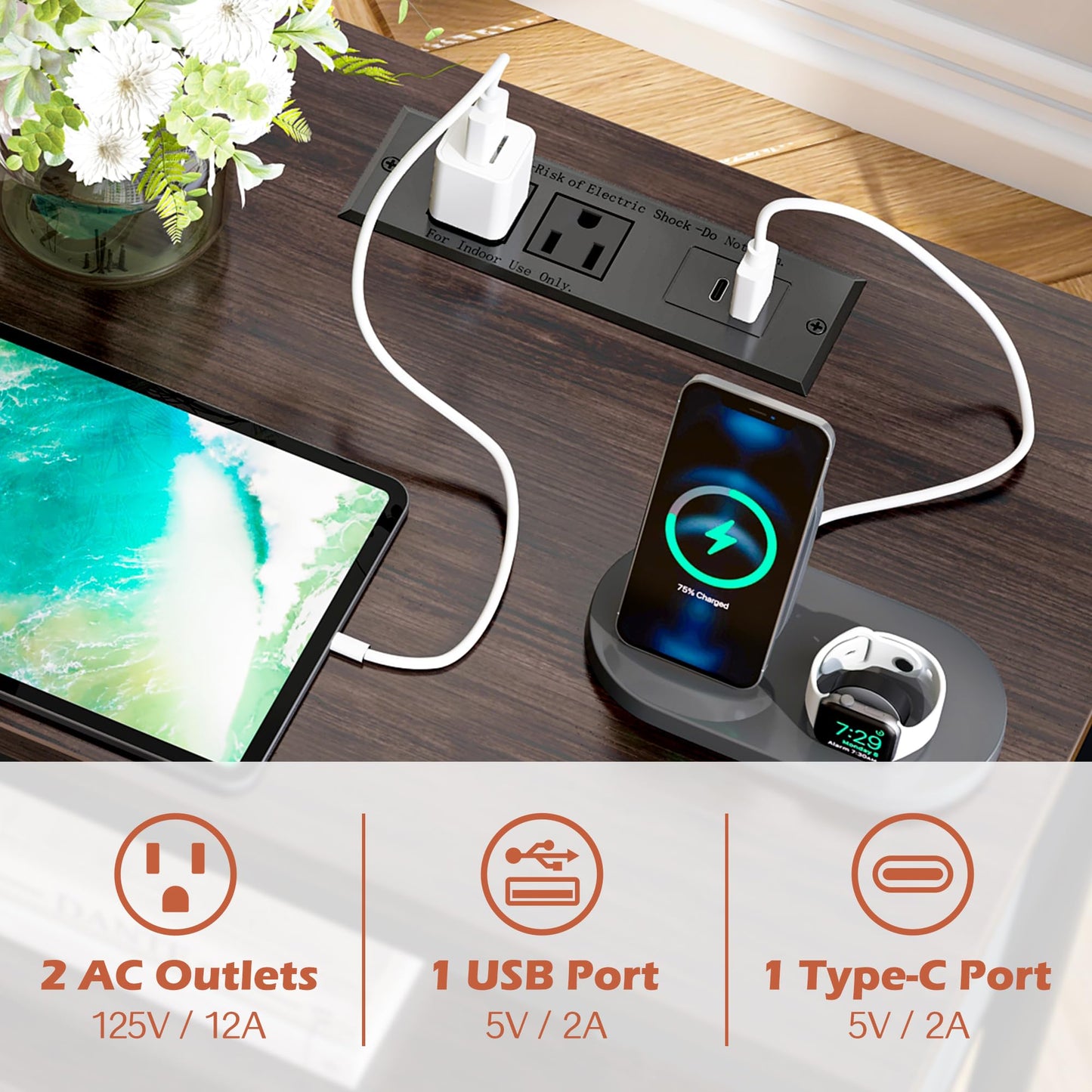 SUPERJARE Nightstand with Charging Station