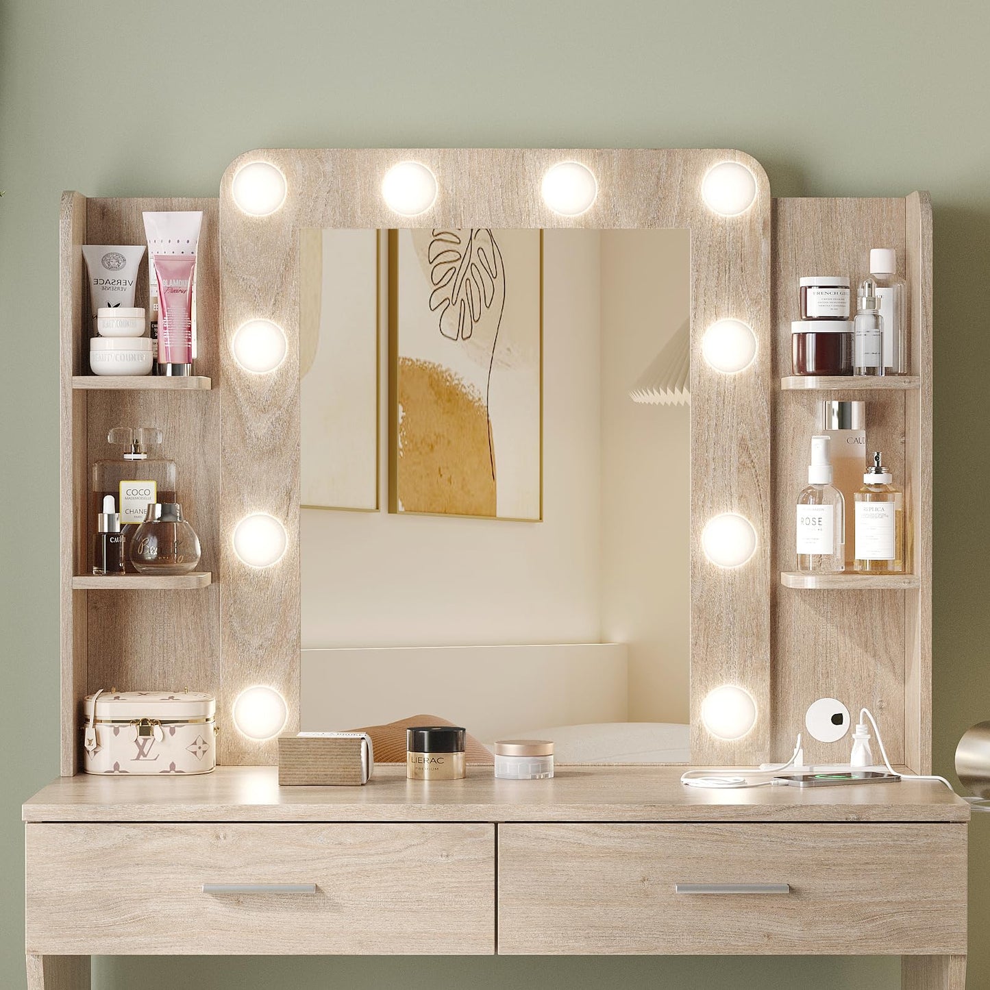 Vabches Vanity Desk with Lights, White