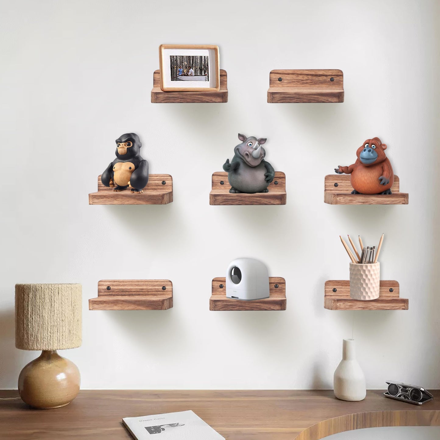 Small Floating Shelves 8-Pack, 4"x4", Rustic White